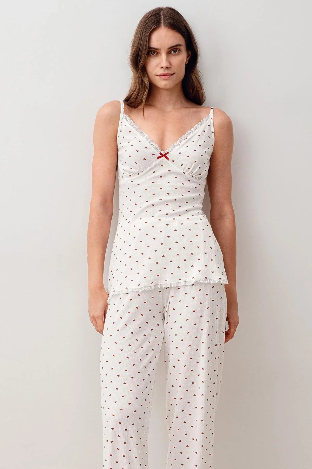 Askılı Düğmeli Kalpli %100 Pamuk Sabahlık Pijama Takım 20305 - Artış Collection