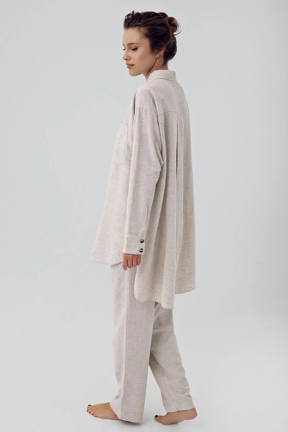 Keten Boyfriend Oversize Gömlek Pantolon Takım K600