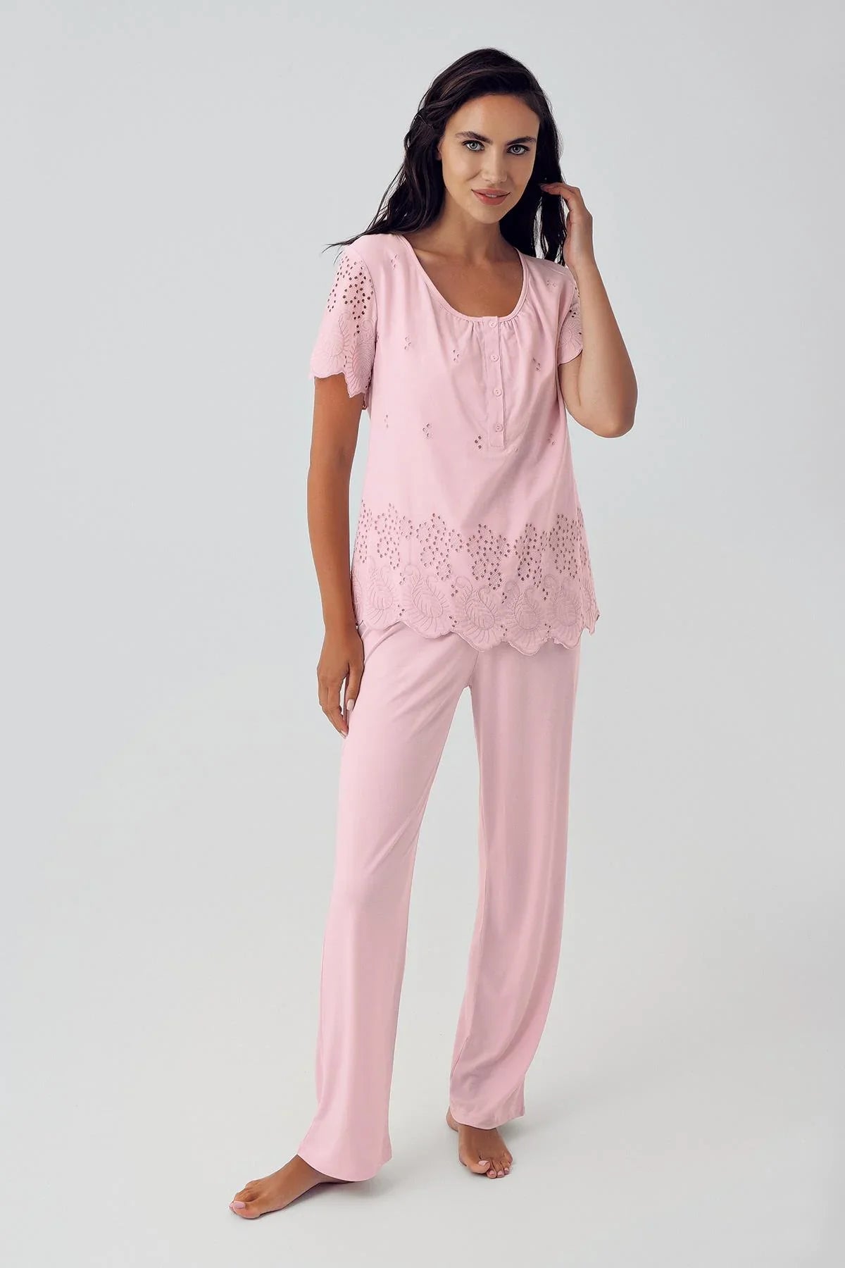 Kısa Kol Pamuklu Vual Lohusa Pijama Takım 10215