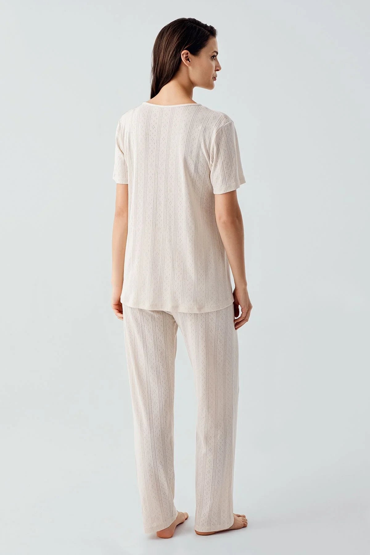 Kısa Kollu Ajurlu Düğmeli Esnek Pamuklu Pijama Takım 17210 - Artış Collection