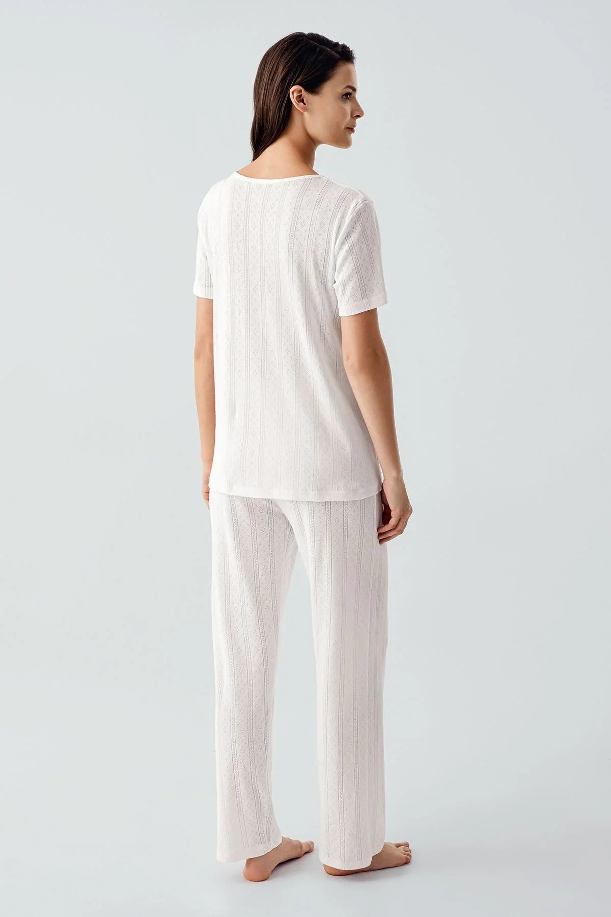 Kısa Kollu Ajurlu Düğmeli Esnek Pamuklu Pijama Takım 17210 - Artış Collection