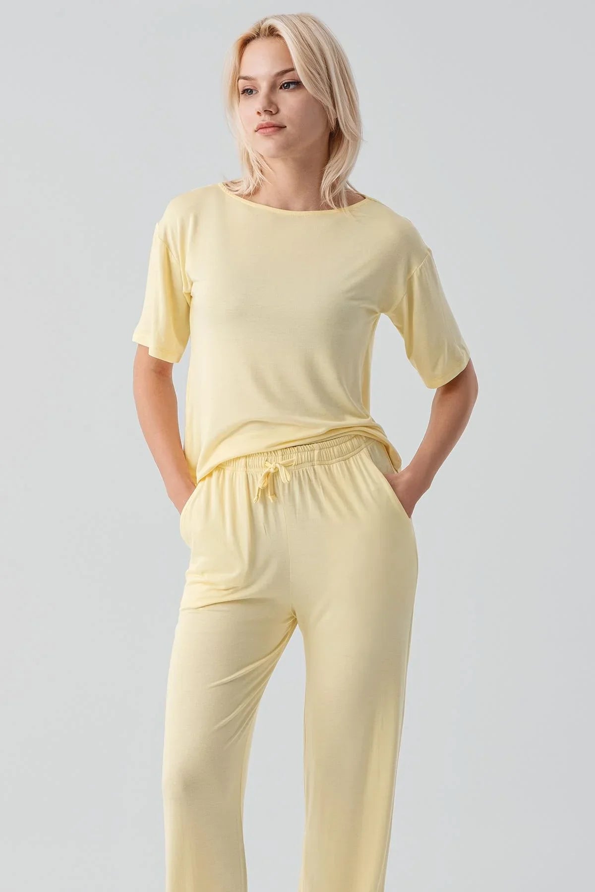 Kısa Kollu Basic Esnek Likralı Viskoz Soft Pijama Takım 18215