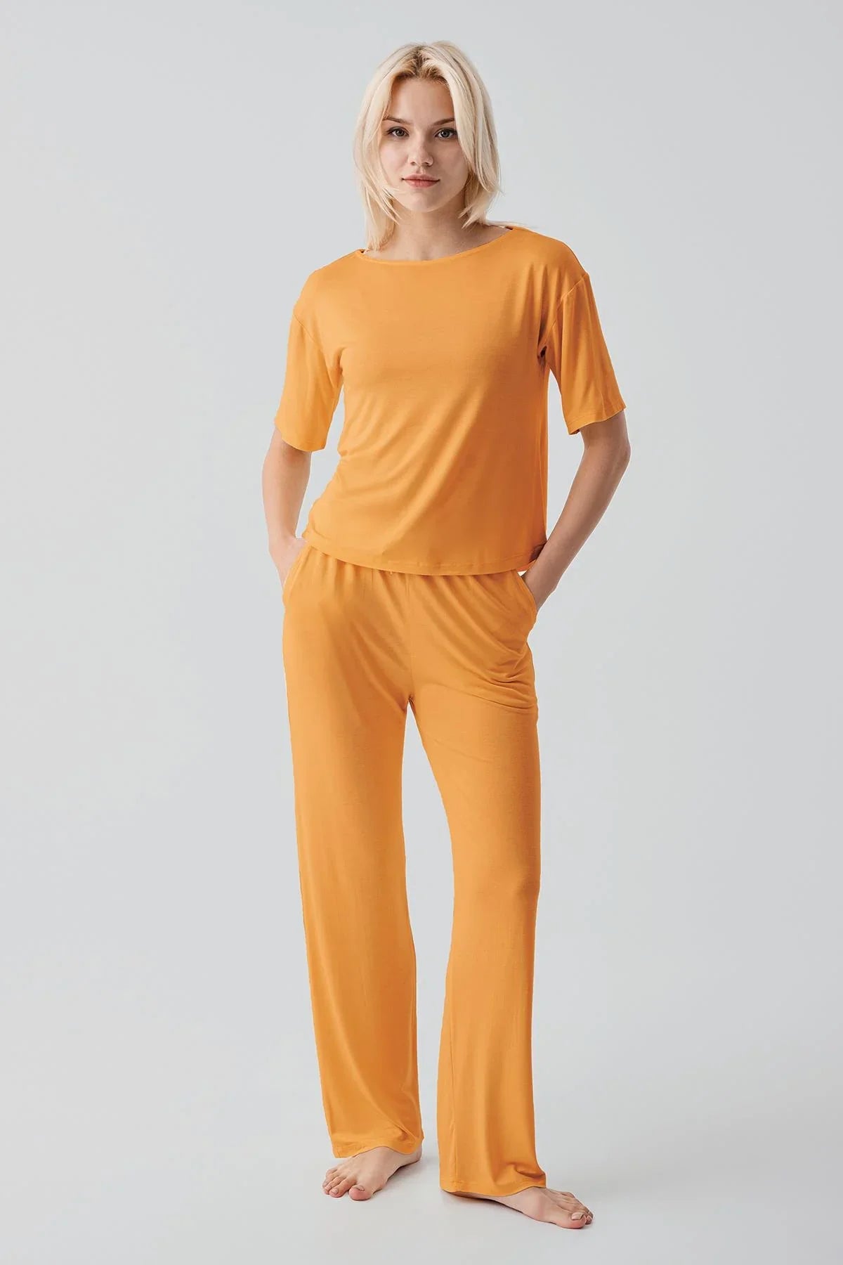 Kısa Kollu Basic Esnek Likralı Viskoz Soft Pijama Takım 18215