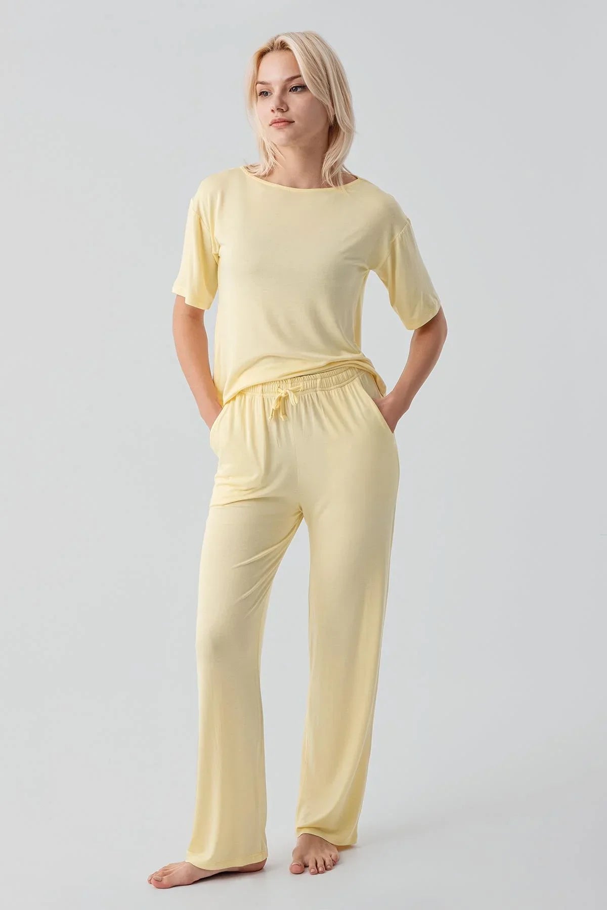 Kısa Kollu Basic Esnek Likralı Viskoz Soft Pijama Takım 18215