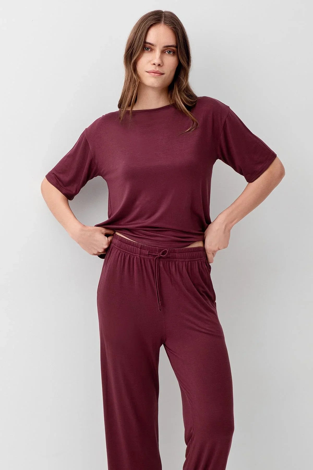 Kısa Kollu Basic Esnek Likralı Viskoz Soft Pijama Takım 18215 - Artış Collection