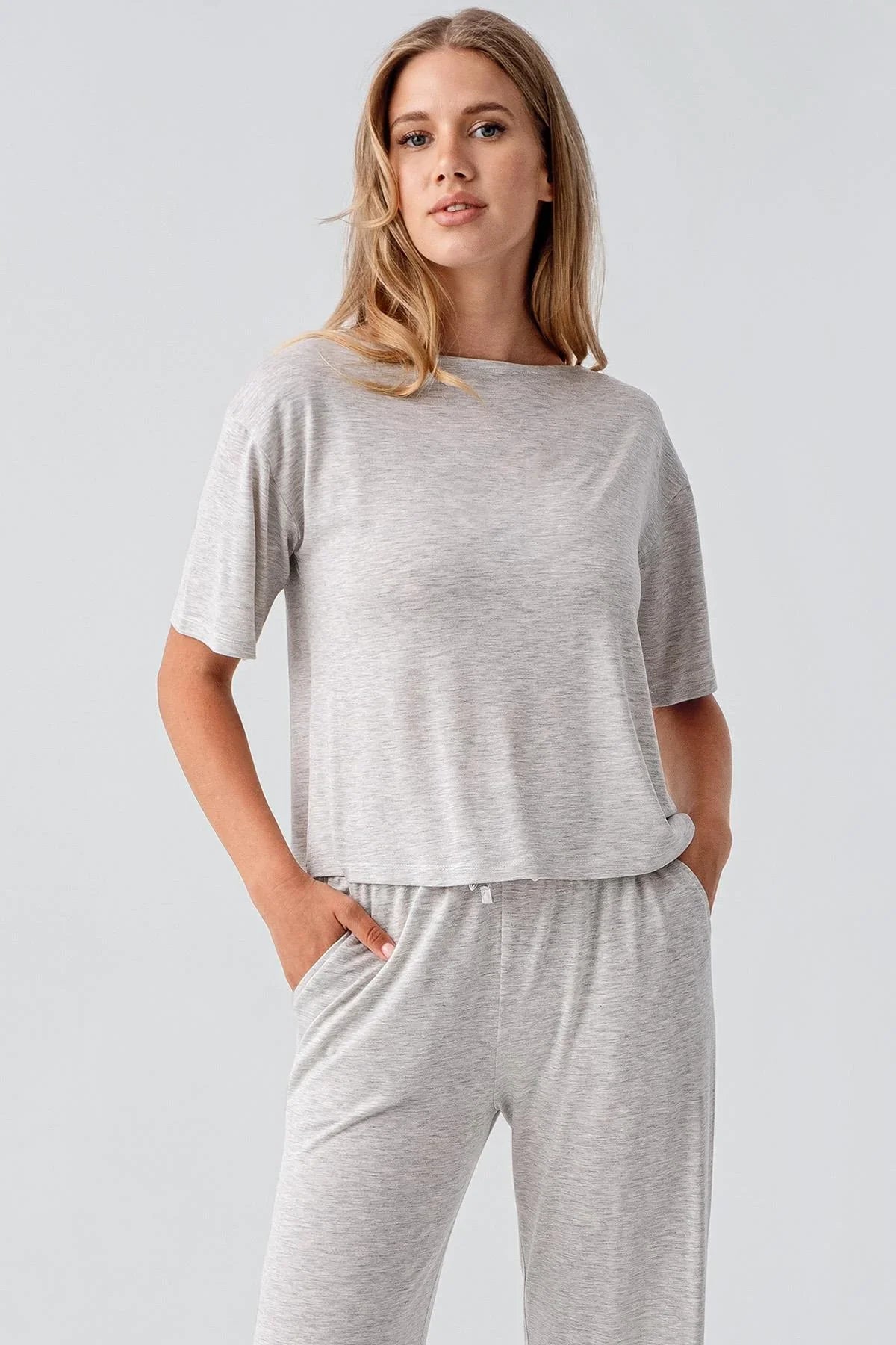 Short Sleeve Flexible Viscose Pajama Set 18215