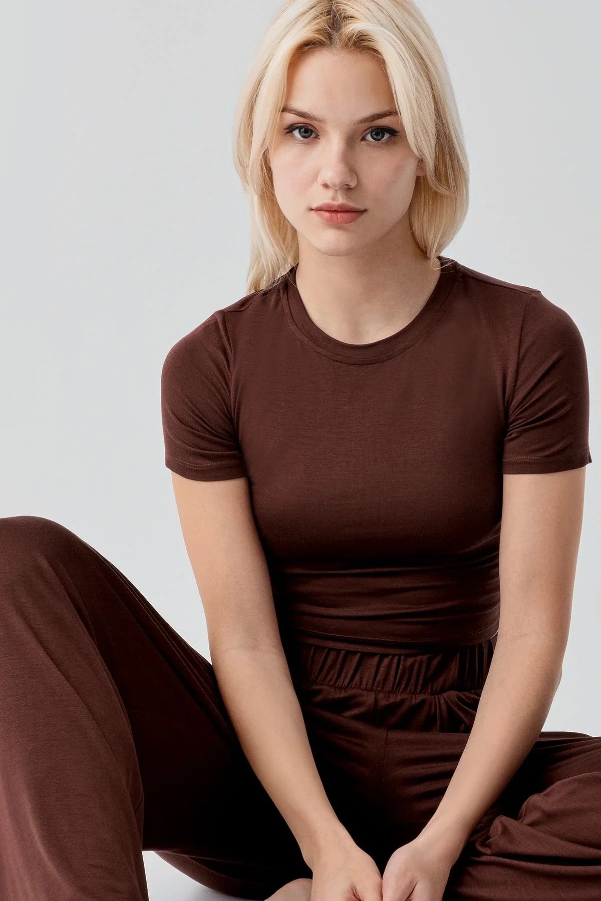 Kısa Kollu Crop Bol Paça Esnek Viskoz Pijama Takım 17216 - Artış Collection