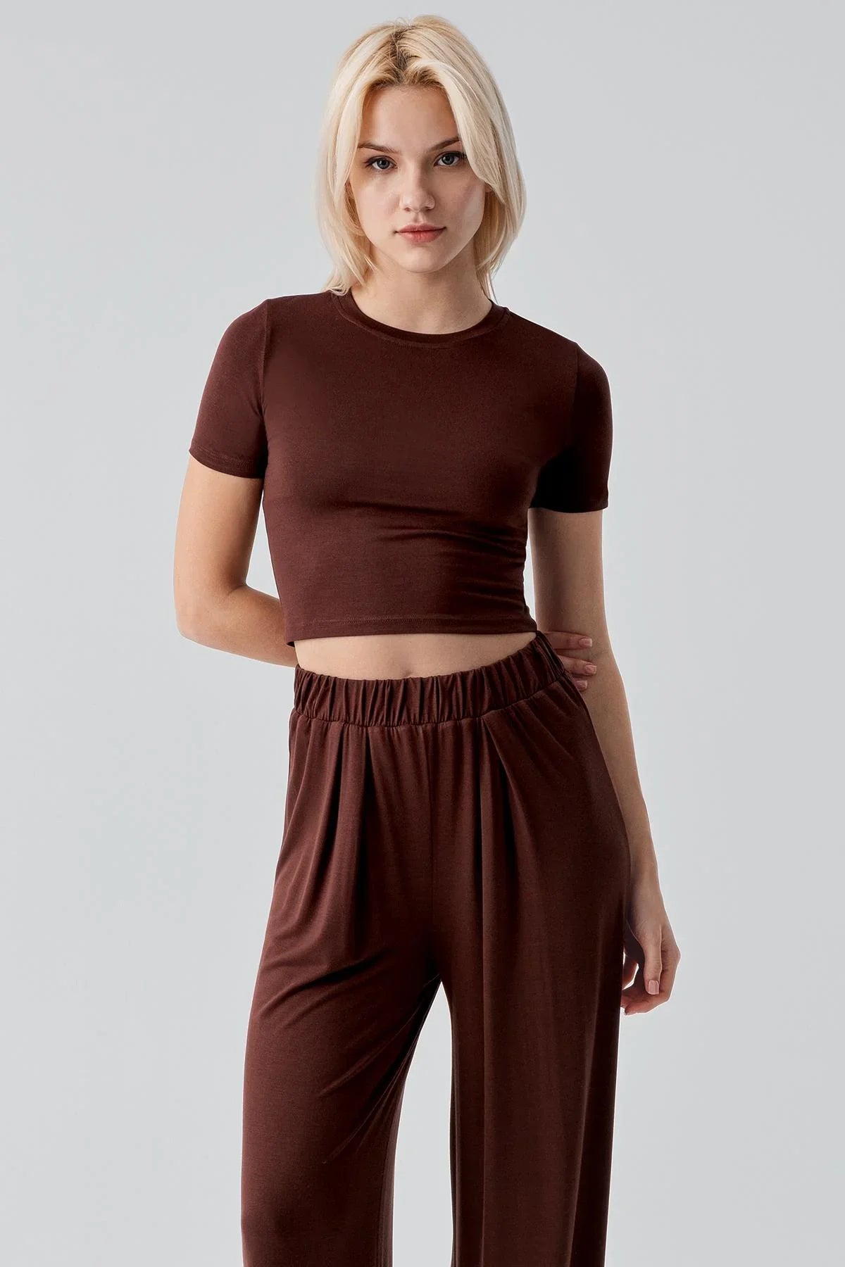 Kısa Kollu Crop Bol Paça Esnek Viskoz Pijama Takım 17216 - Artış Collection