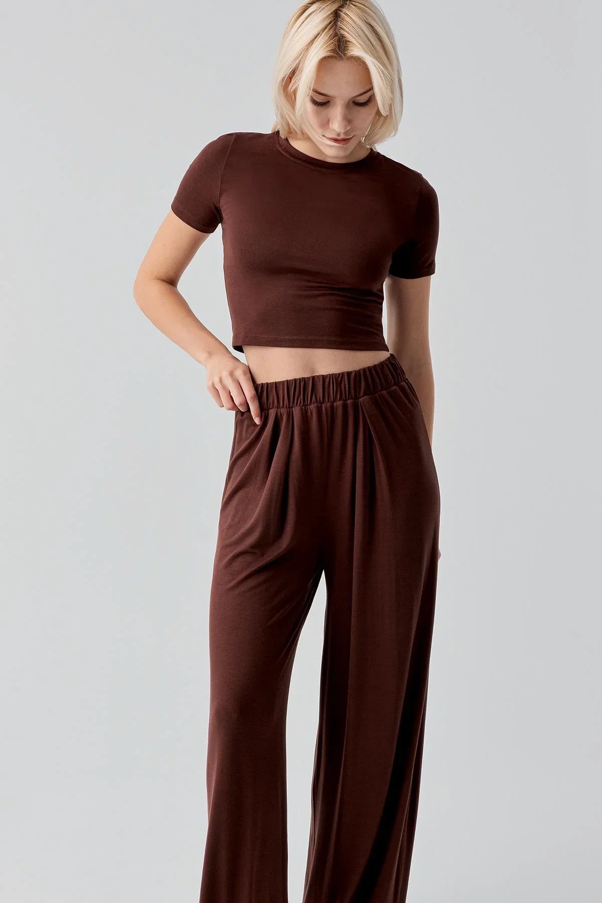 Kısa Kollu Crop Bol Paça Esnek Viskoz Pijama Takım 17216 - Artış Collection