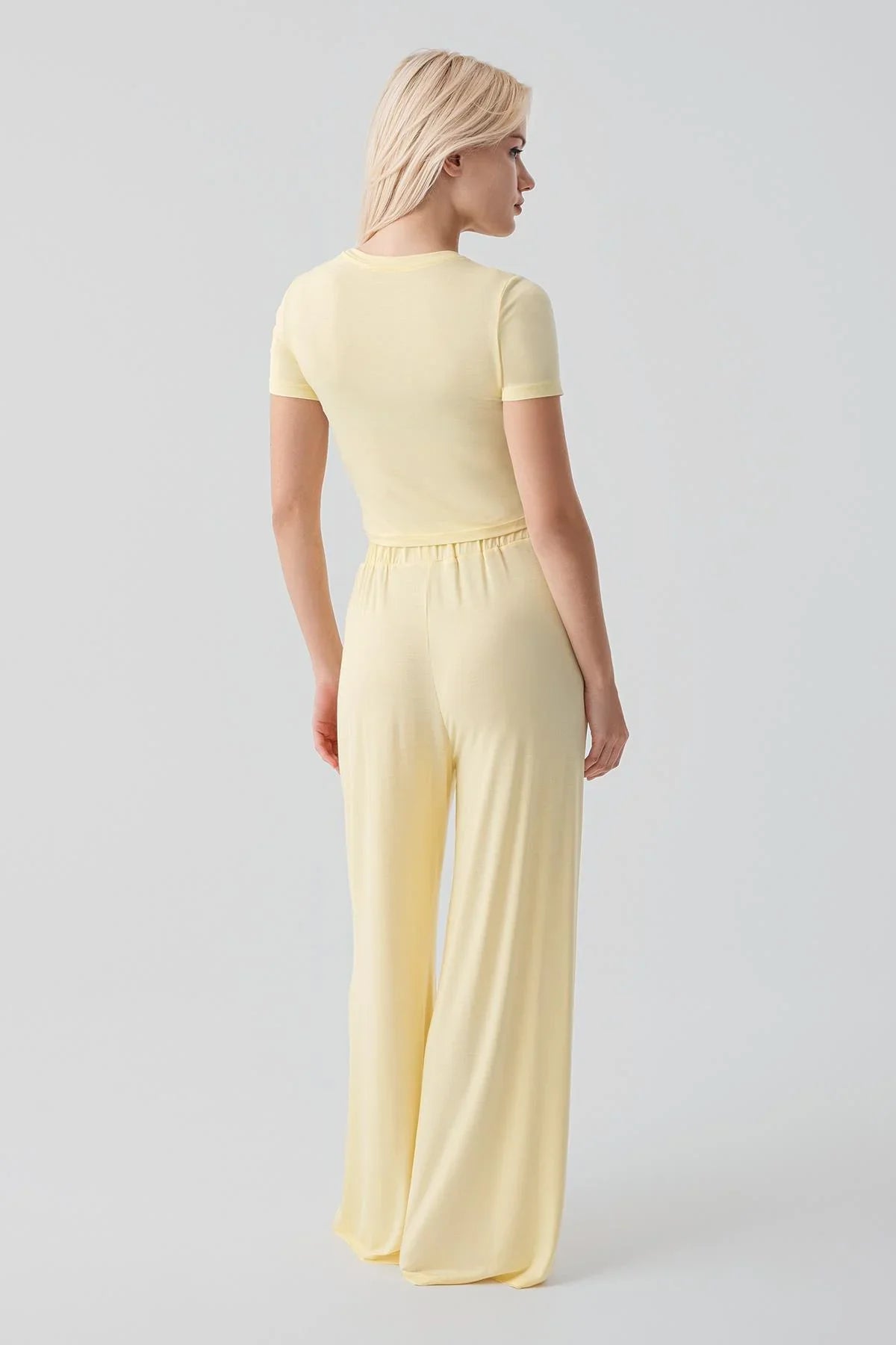 Kısa Kollu Crop Bol Paça Esnek Viskoz Pijama Takım 17216 - Artış Collection