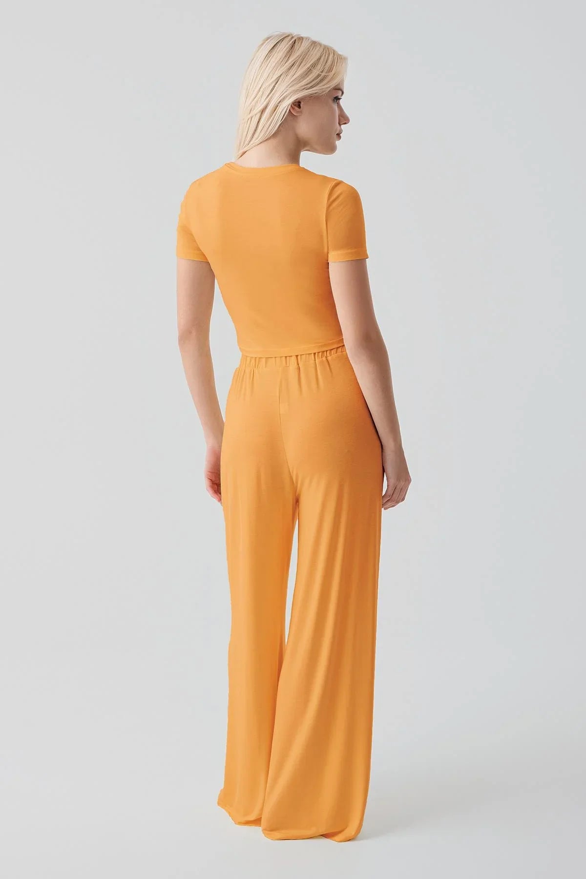 Kısa Kollu Crop Bol Paça Esnek Viskoz Pijama Takım 17216 - Artış Collection