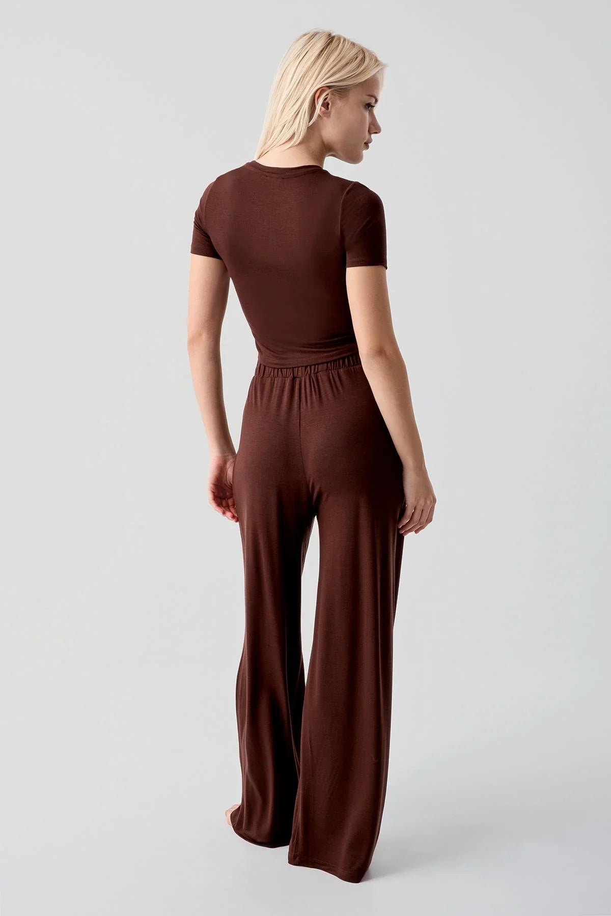 Kısa Kollu Crop Bol Paça Esnek Viskoz Pijama Takım 17216 - Artış Collection