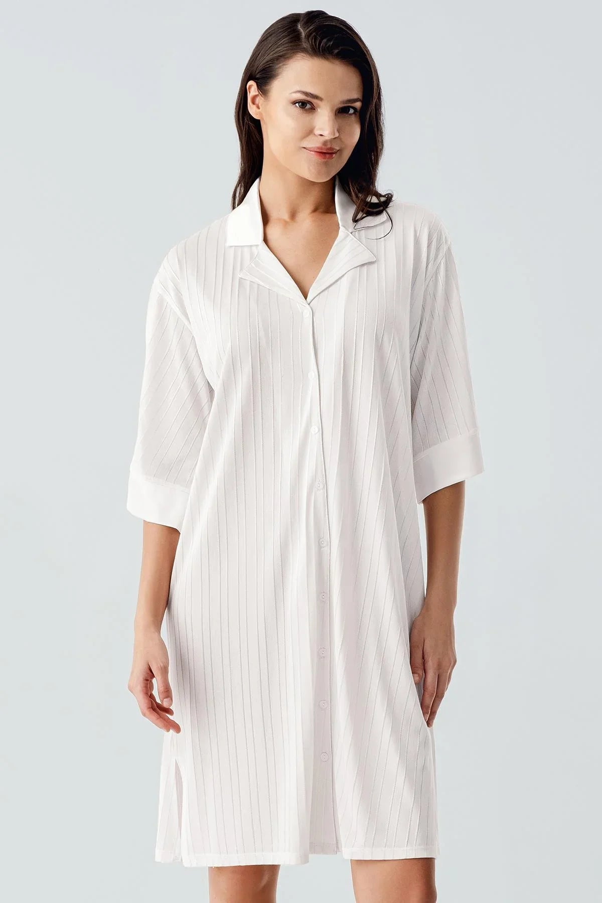 Kısa Kollu Düğmeli Esnek Viskoz Elbise 17102