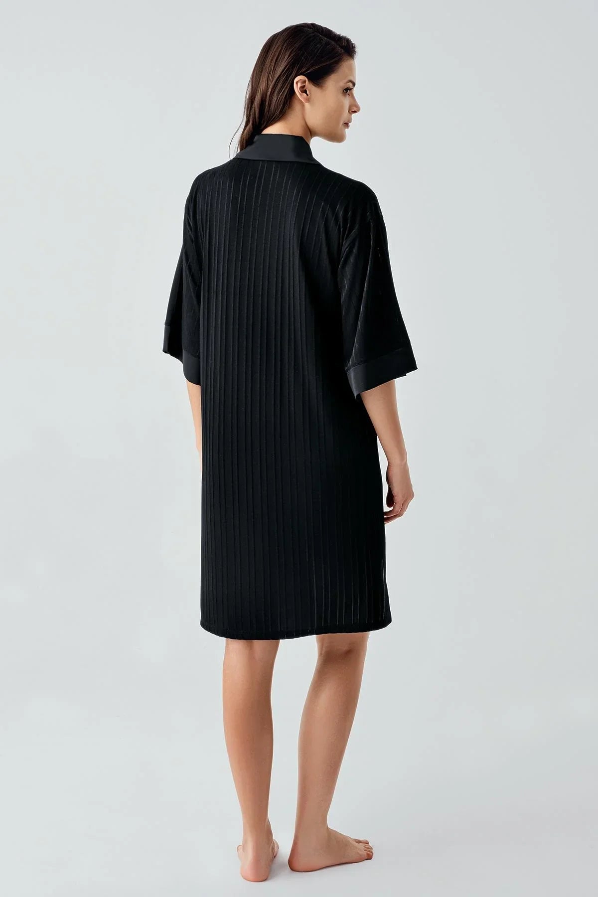 Kısa Kollu Düğmeli Esnek Viskoz Elbise 17102 - Artış Collection