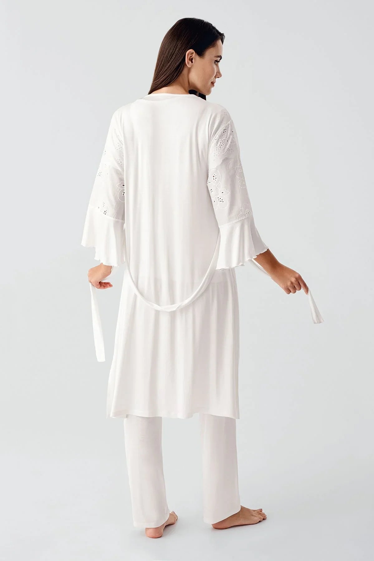 Kısa Kollu Düğmeli Vual Detaylı Esnek Viskoz Hamile Sabahlık Pijama Takım 17303