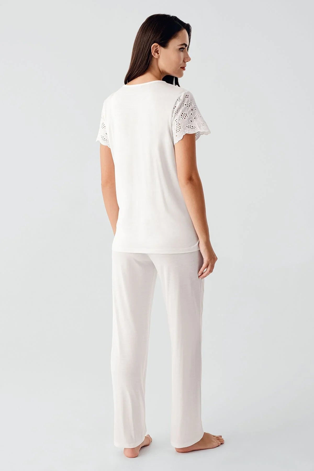 Kısa Kollu Düğmeli Vual Detaylı Esnek Viskoz Hamile Sabahlık Pijama Takım 17303