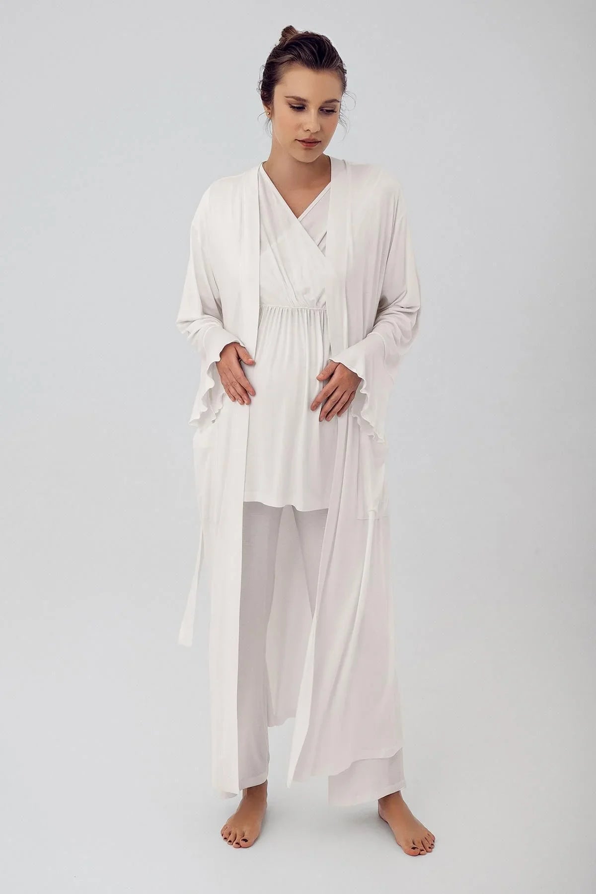 Kısa Kollu Esnek Likralı Viskoz Hamile Sabahlık Pijama Takımı 16309 - Artış Collection