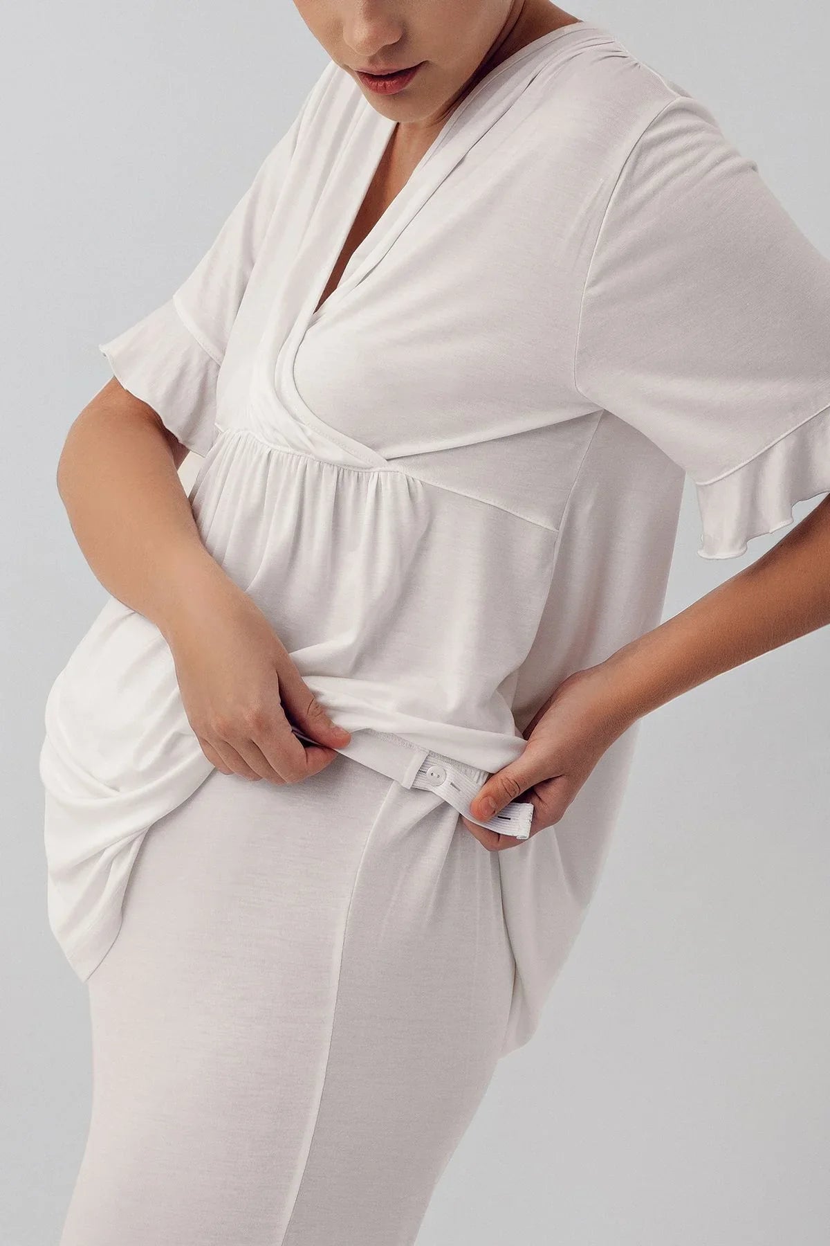 Kısa Kollu Esnek Likralı Viskoz Hamile Sabahlık Pijama Takımı 16309 - Artış Collection