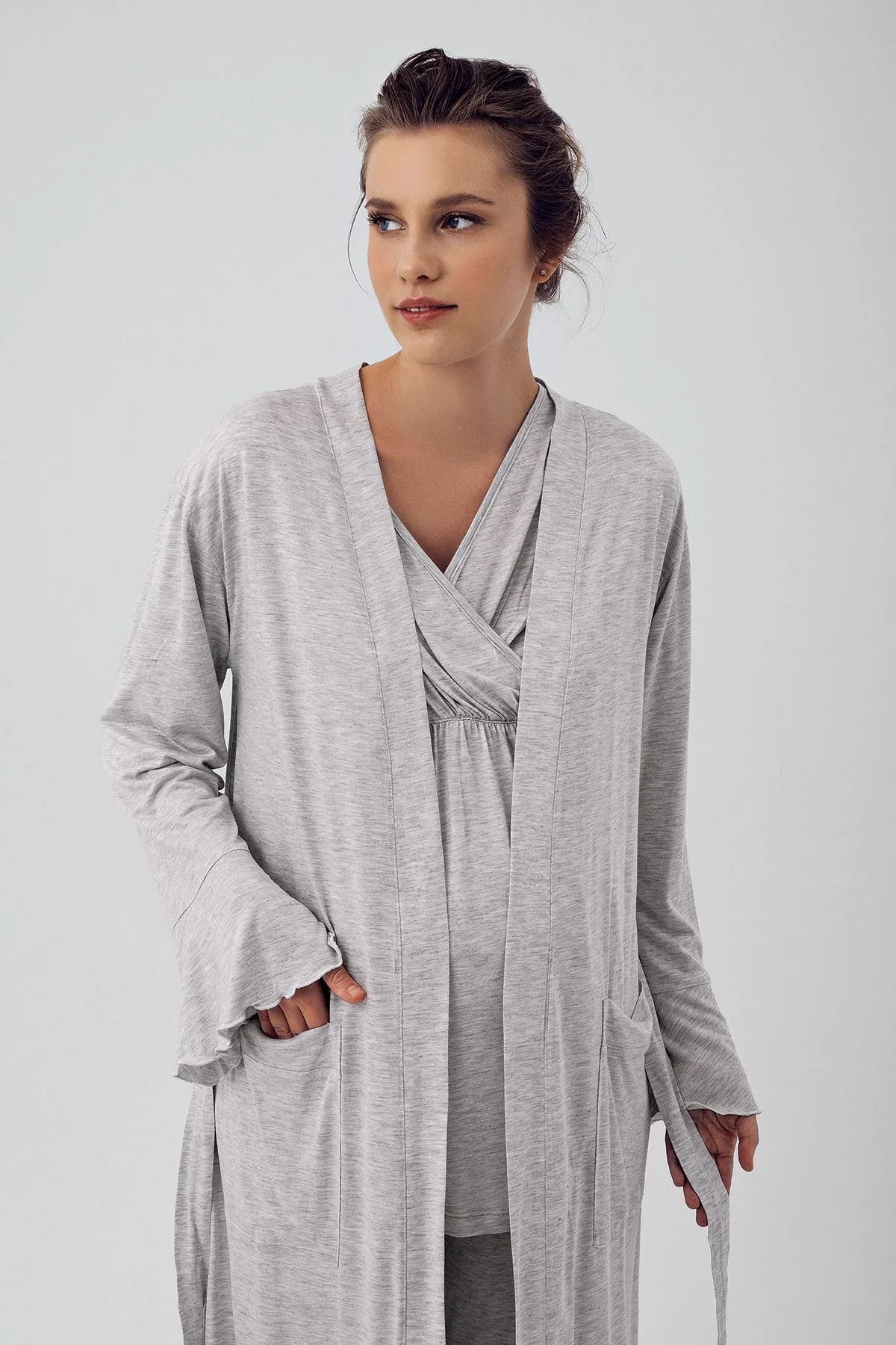 Kısa Kollu Esnek Likralı Viskoz Hamile Sabahlık Pijama Takımı 16309 - Artış Collection