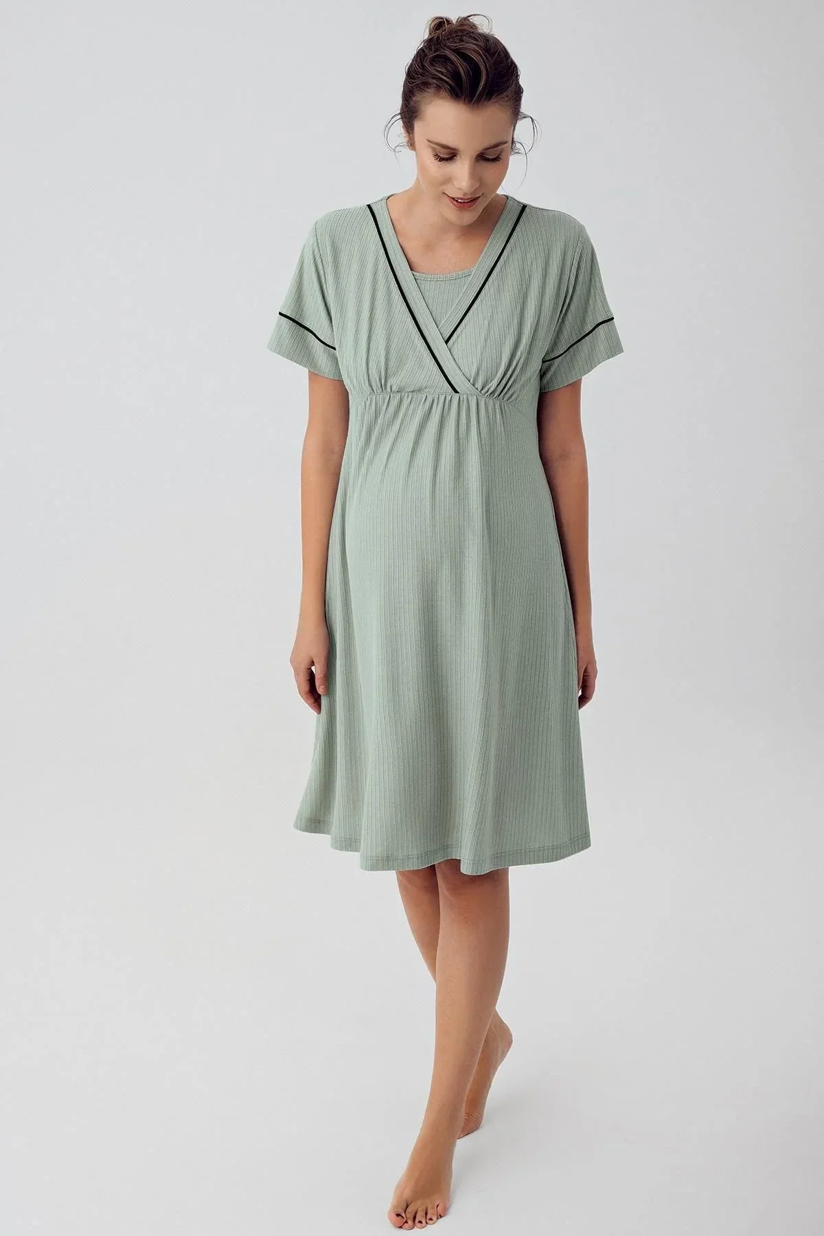 Short Sleeve Flexible Viscose Maternity Nightgown 16102