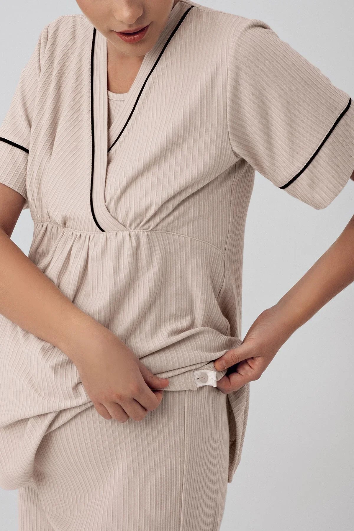Kısa Kollu Esnek Viskoz Hamile Pijama Takımı 16202 - Artış Collection