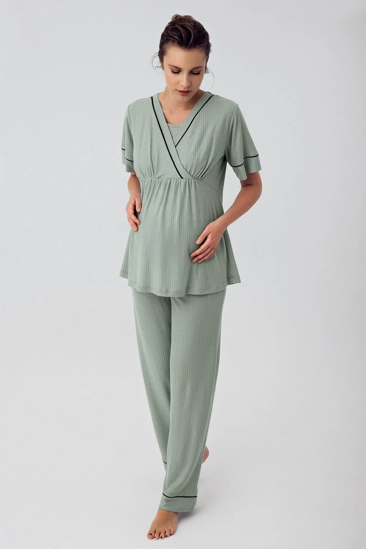 Kısa Kollu Esnek Viskoz Hamile Pijama Takımı 16202 - Artış Collection