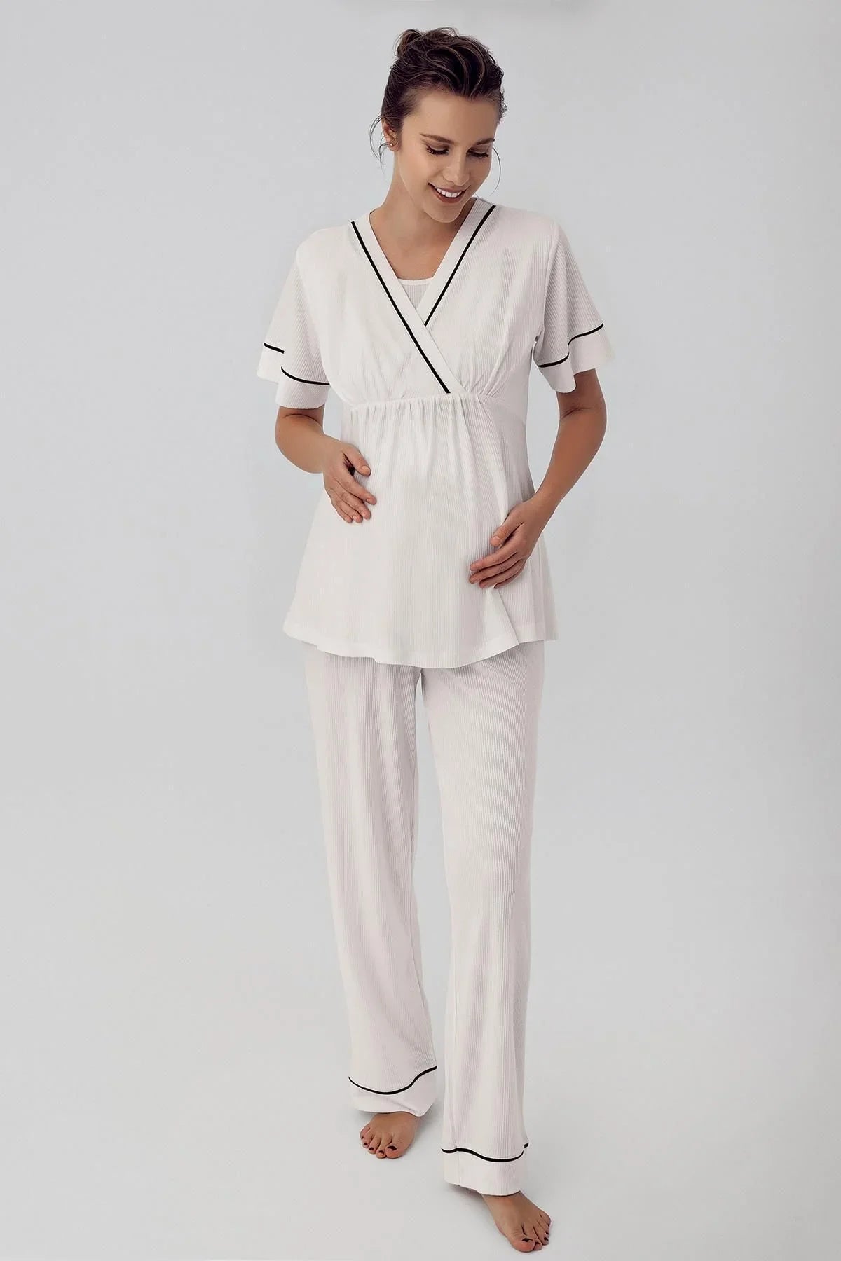 Kısa Kollu Esnek Viskoz Hamile Pijama Takımı 16202 - Artış Collection