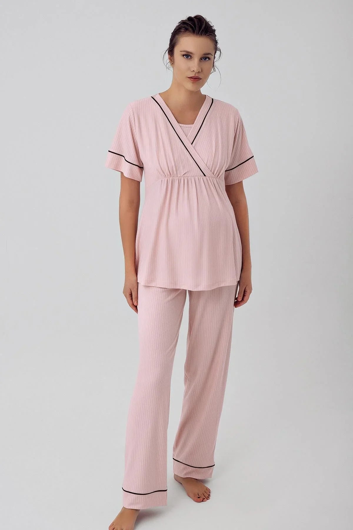 Kısa Kollu Esnek Viskoz Hamile Pijama Takımı 16202 - Artış Collection