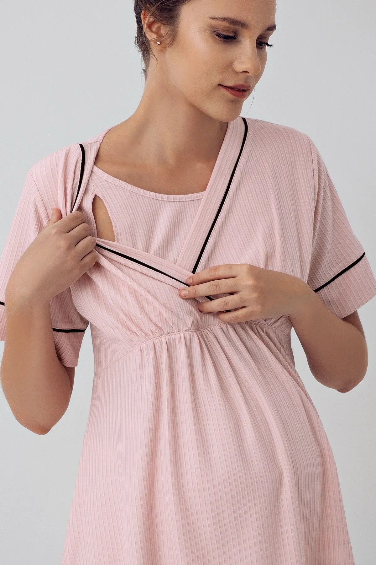 Kısa Kollu Esnek Viskoz Hamile Pijama Takımı 16202 - Artış Collection