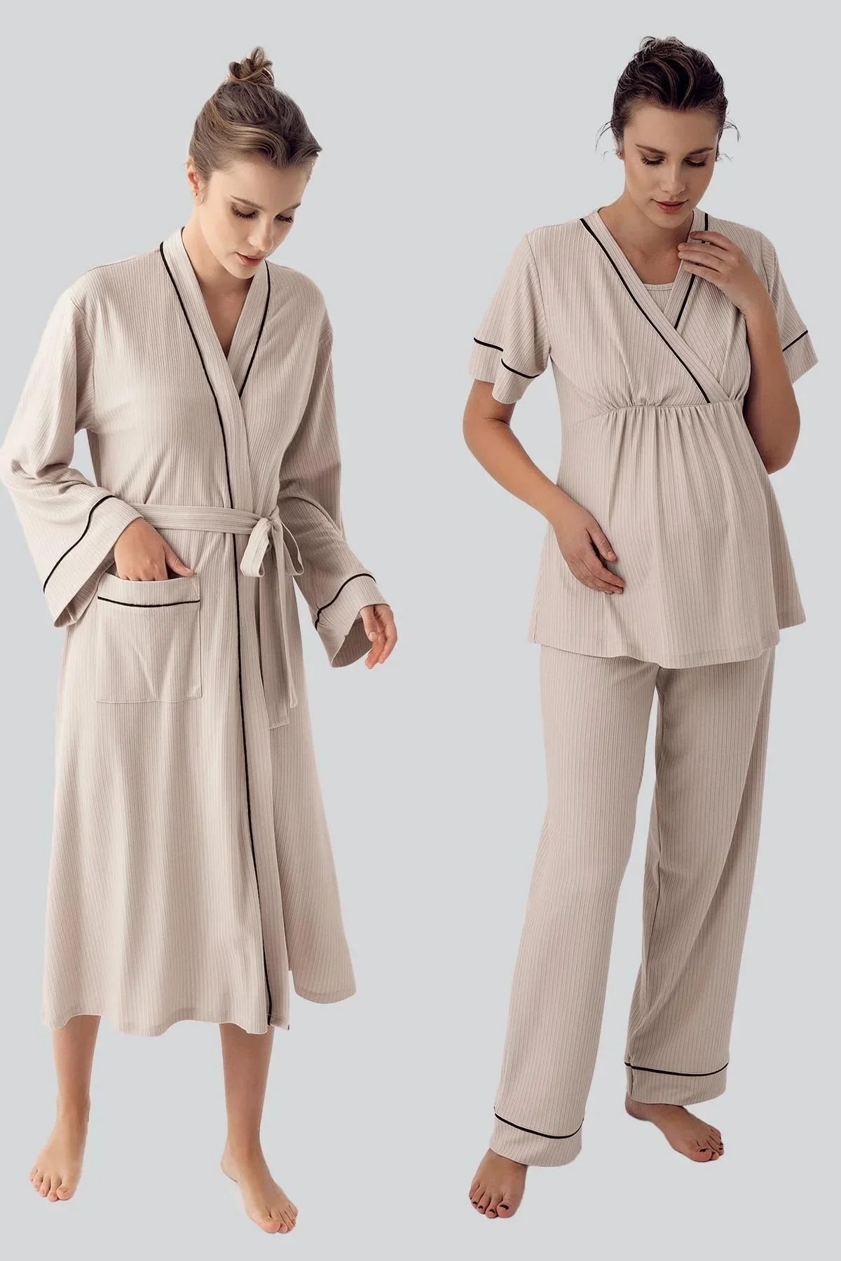 Kısa Kollu Esnek Viskoz Hamile Pijama Takımı 16302