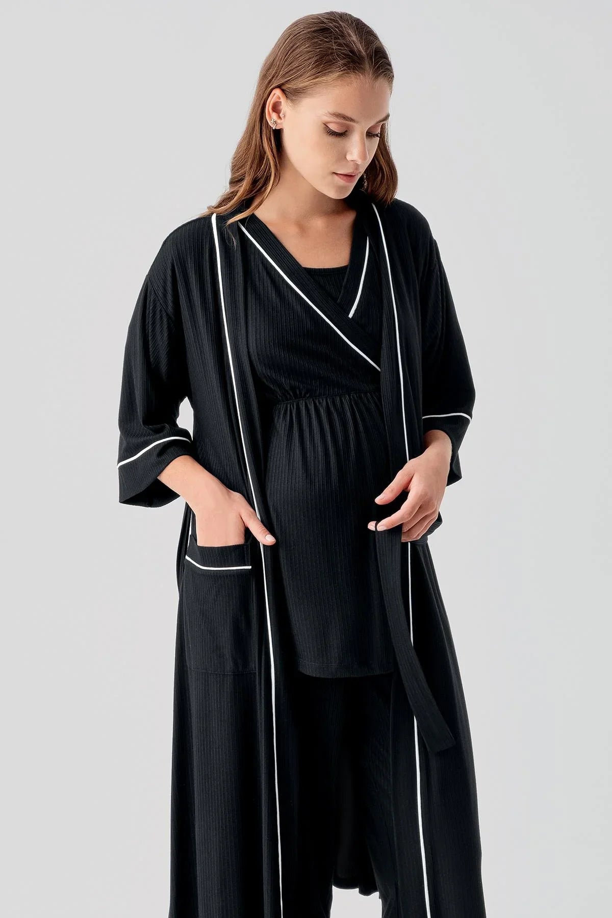 Short Sleeve Flexible Viscose Maternity Pajama Set 16302