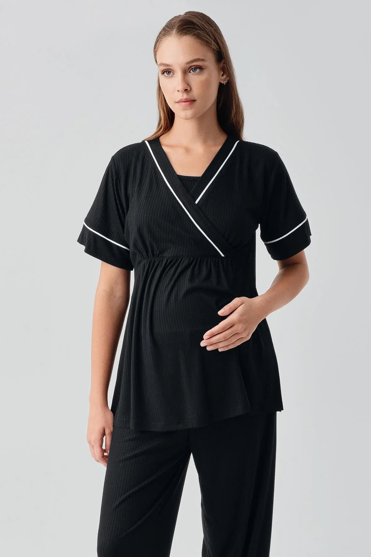 Short Sleeve Flexible Viscose Maternity Pajama Set 16302