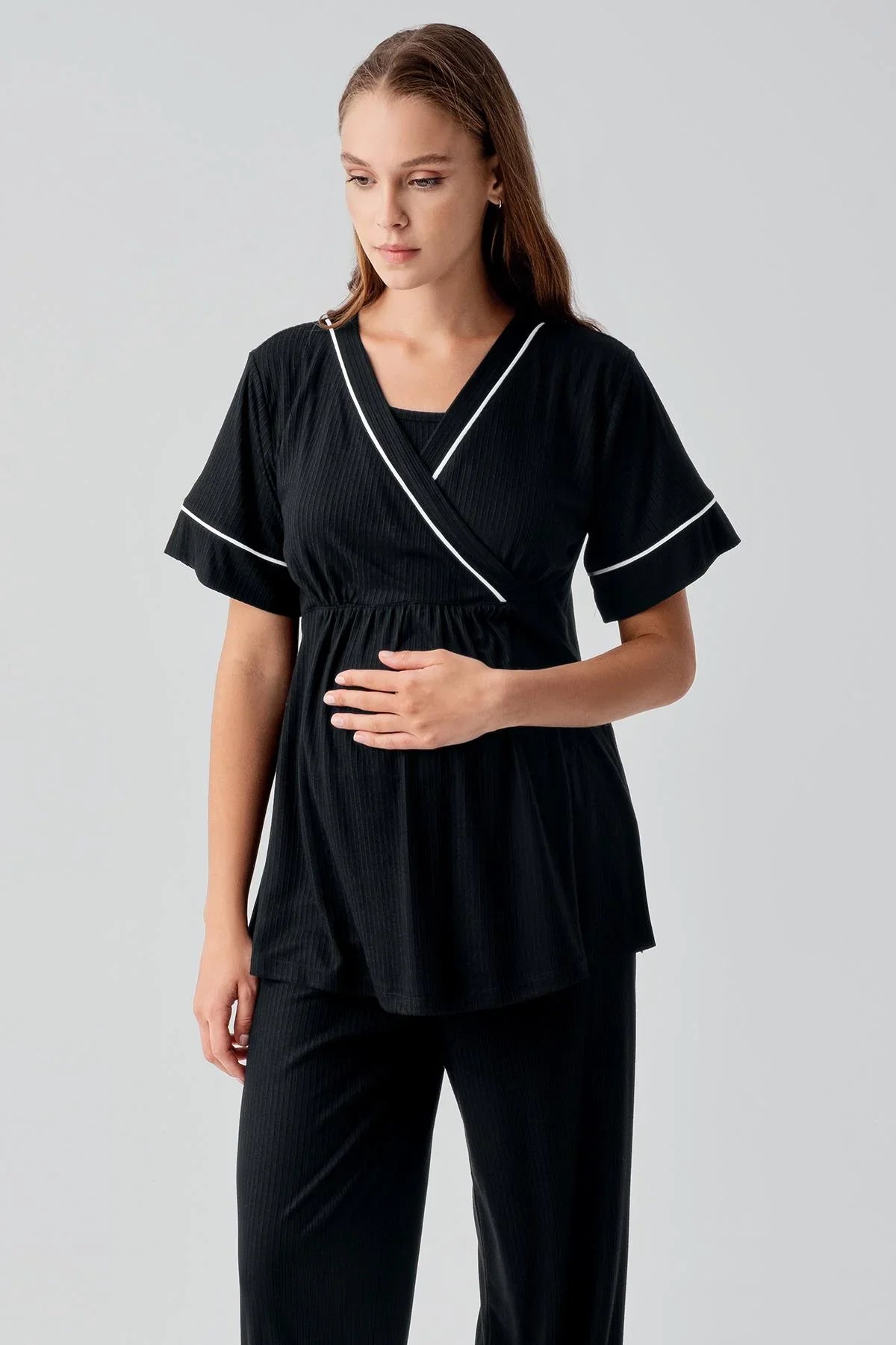 Short Sleeve Flexible Viscose Maternity Pajama Set 16302