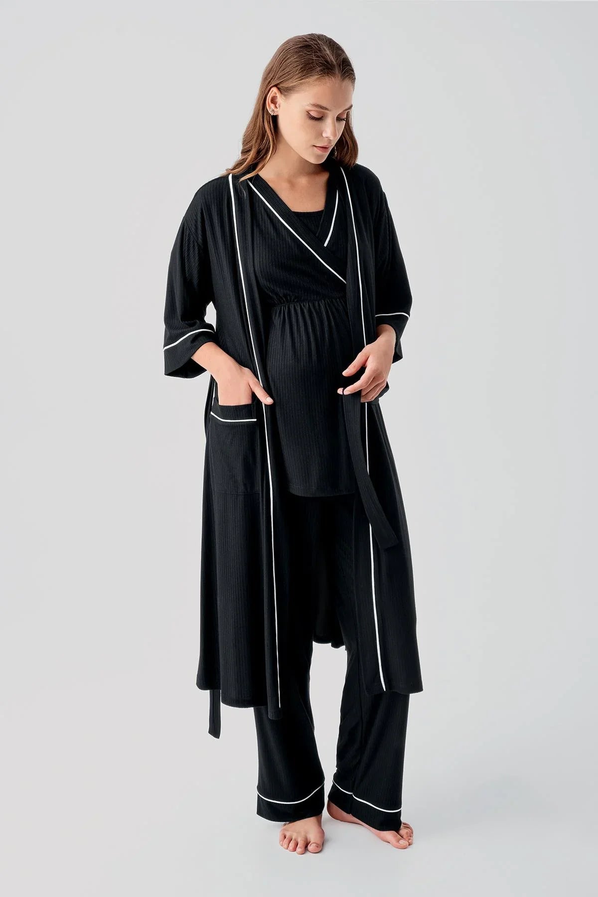 Short Sleeve Flexible Viscose Maternity Pajama Set 16302