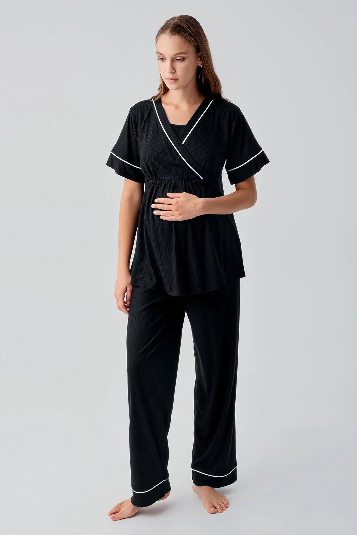 Short Sleeve Flexible Viscose Maternity Pajama Set 16302