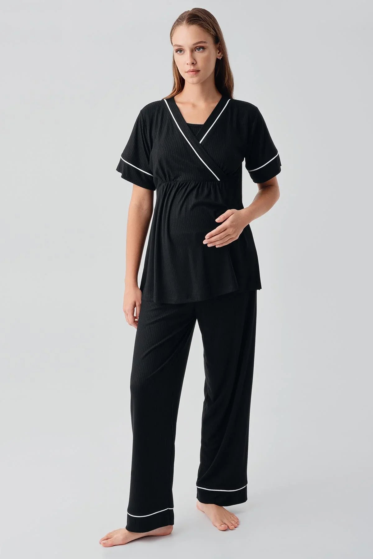 Short Sleeve Flexible Viscose Maternity Pajama Set 16302