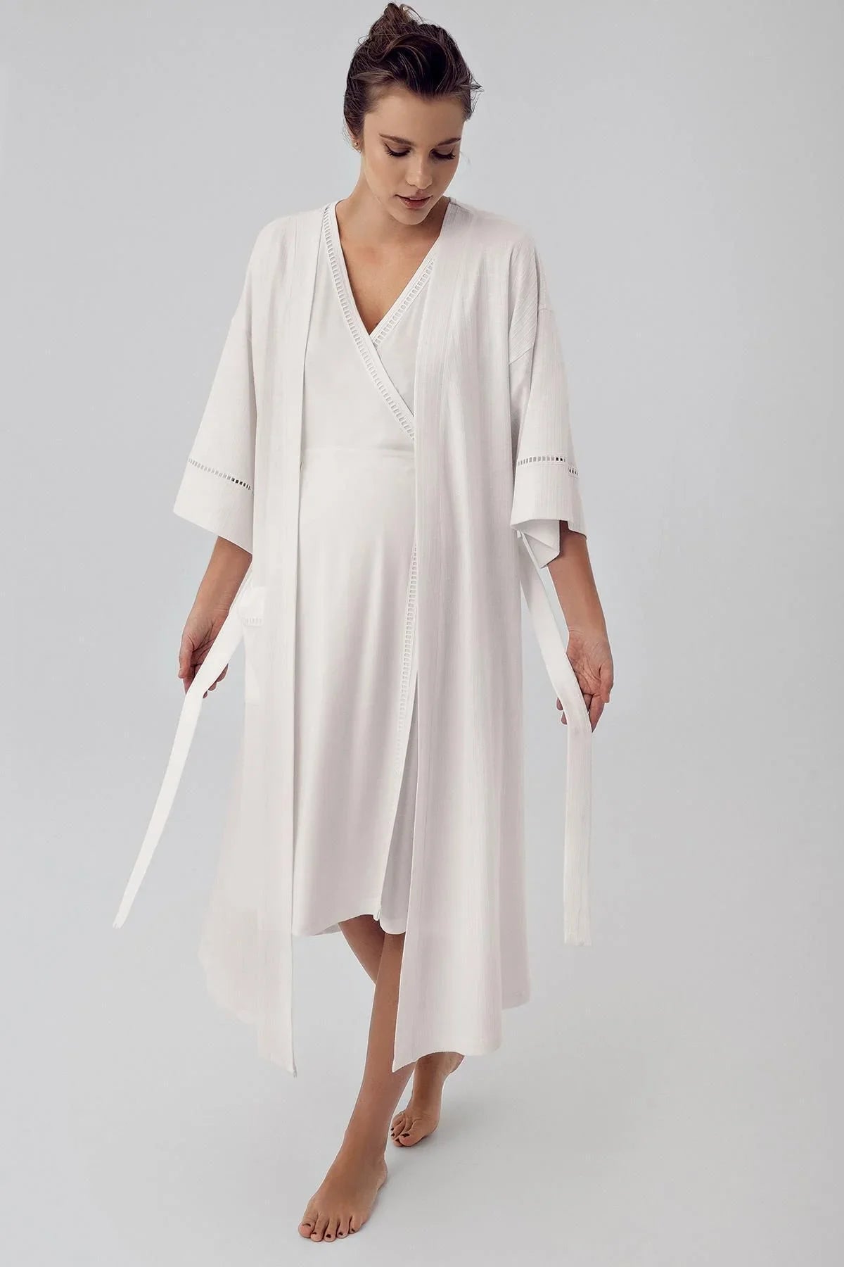 Short Sleeve Flexible Viscose Maternity Dressing Gown Nightgown Set 16400