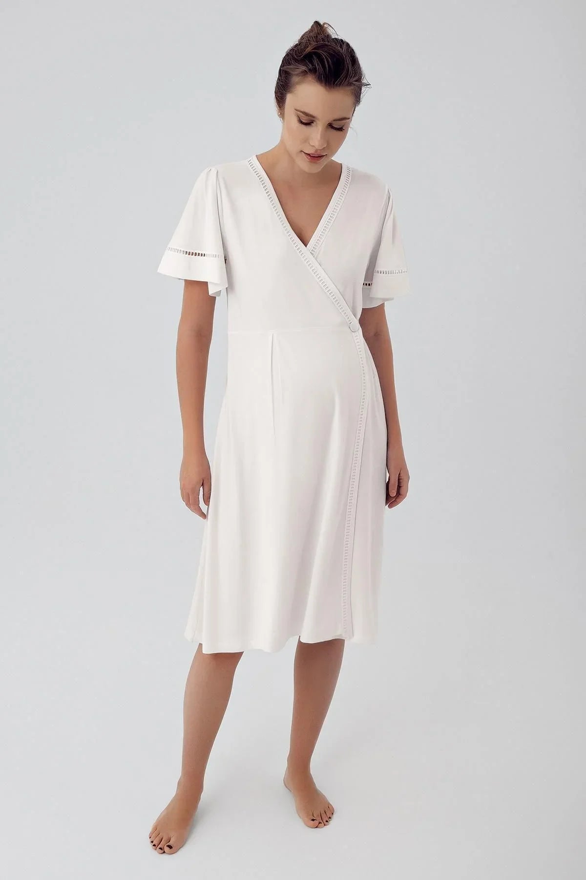 Short Sleeve Flexible Viscose Maternity Dressing Gown Nightgown Set 16400