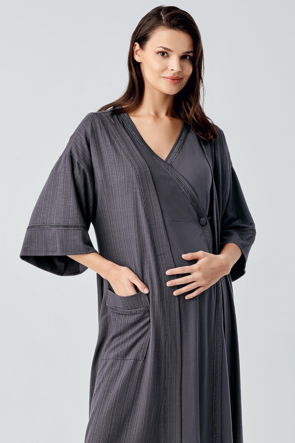 Short Sleeve Flexible Viscose Maternity Dressing Gown Nightgown Set 16400