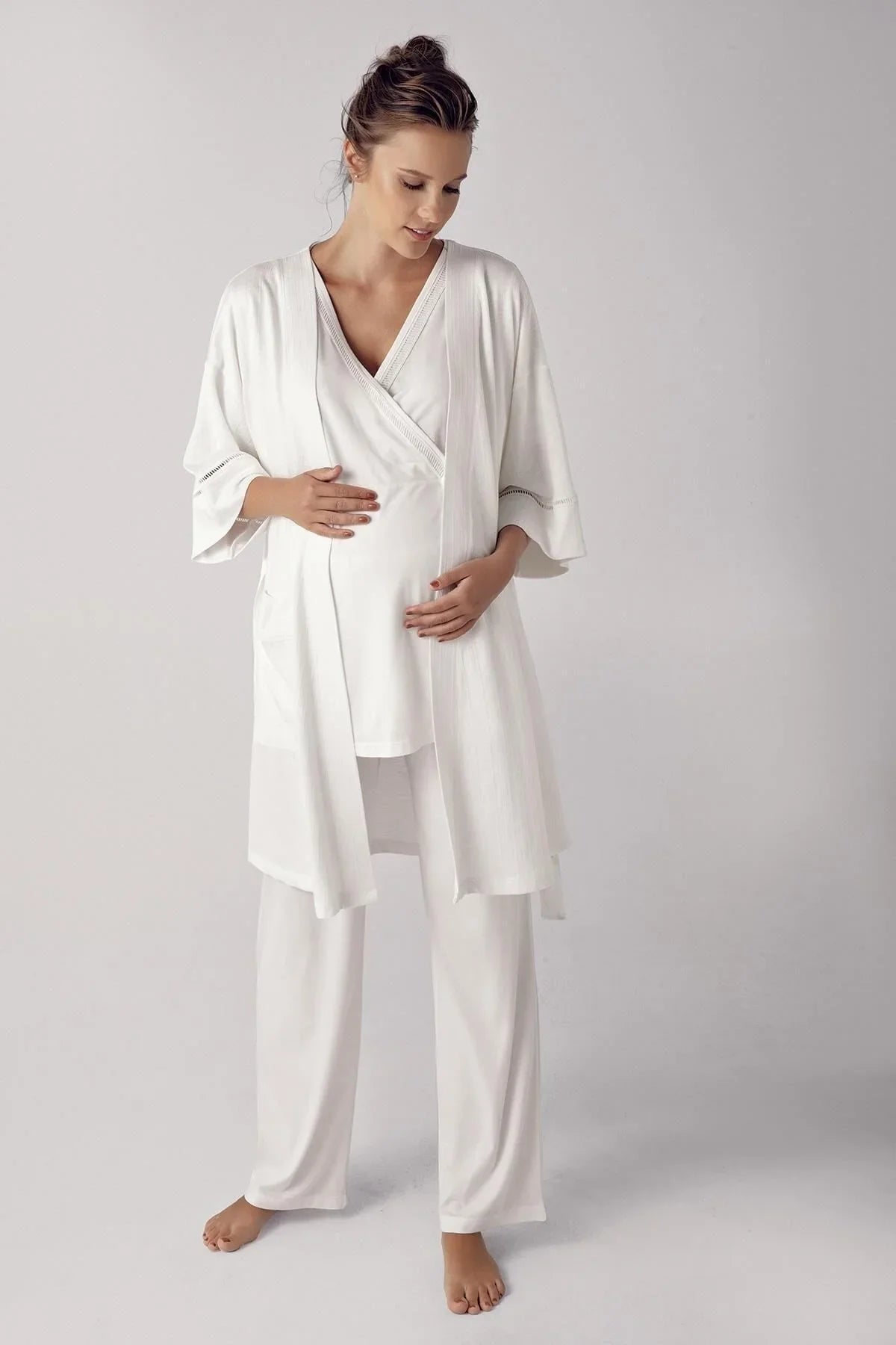 Short Sleeve Flexible Viscose Maternity Dressing Gown Pajama Set 10302