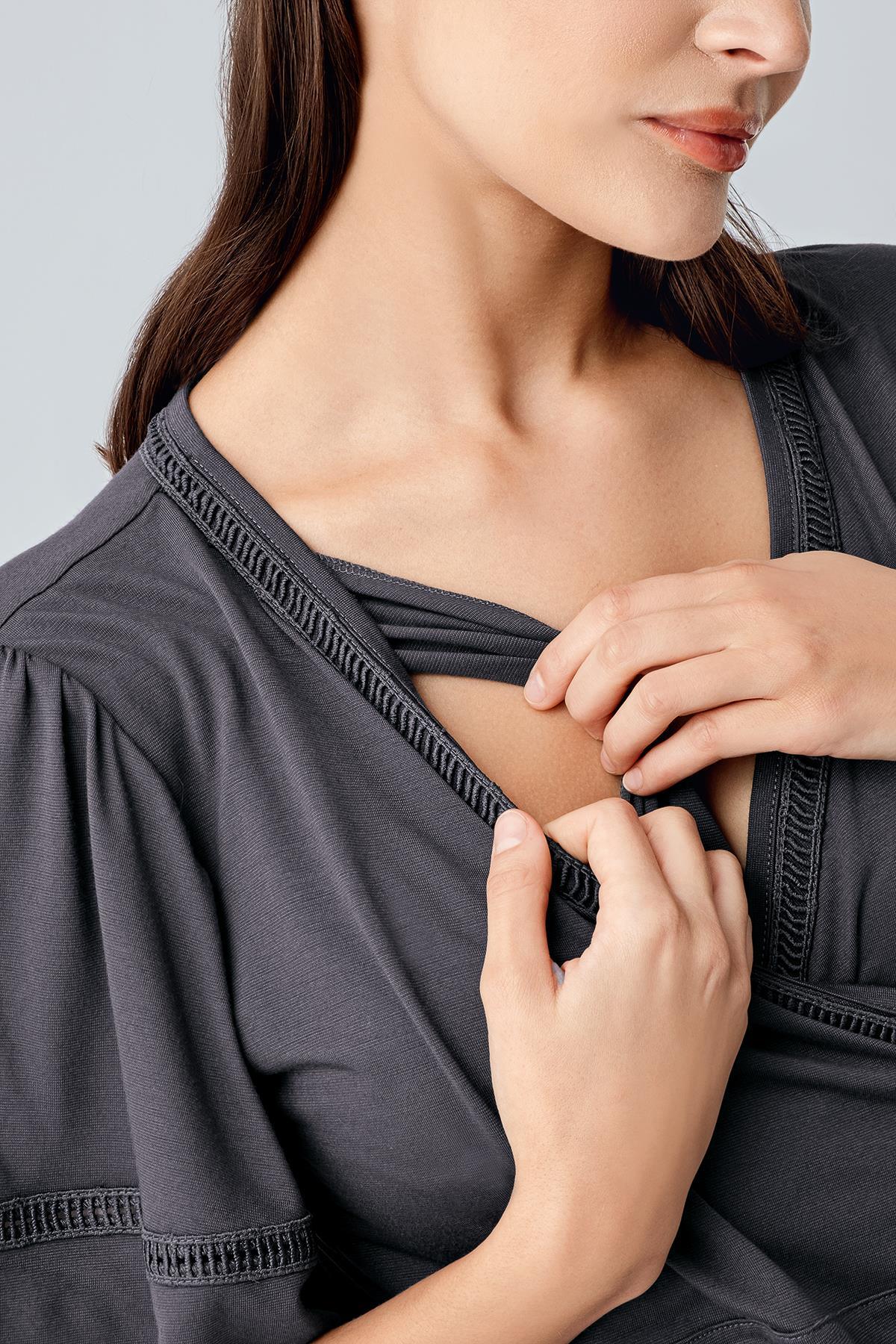 Short Sleeve Flexible Viscose Maternity Dressing Gown Pajama Set 10302