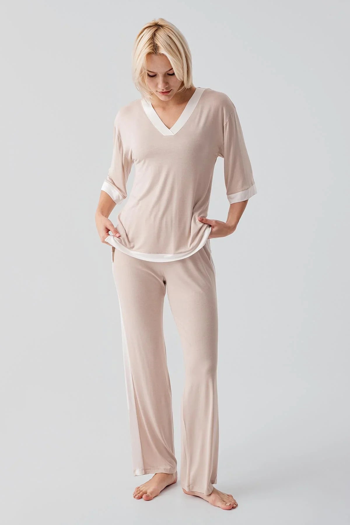 Kısa Kollu Esnek Viskoz Pijama Takım 17213 - Artış Collection