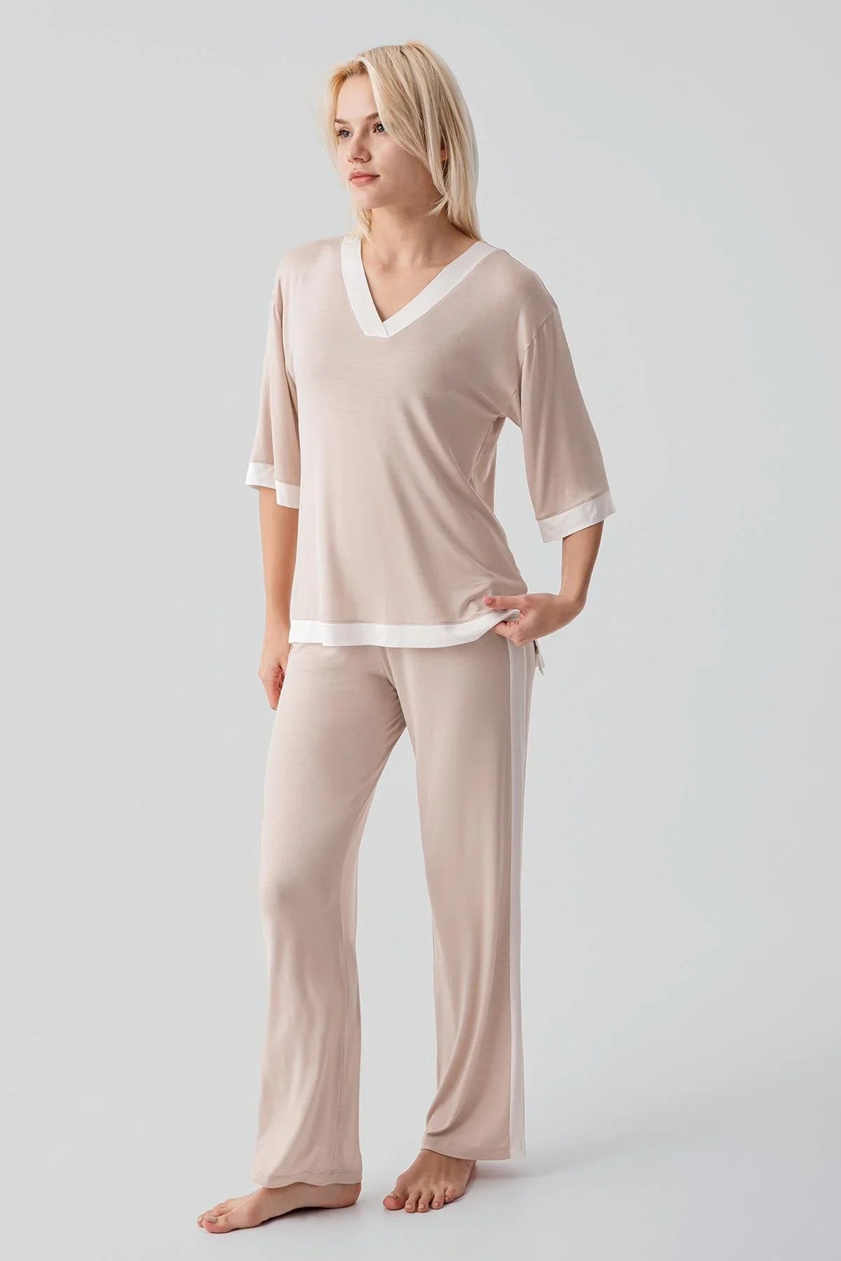 Kısa Kollu Esnek Viskoz Pijama Takım 17213 - Artış Collection