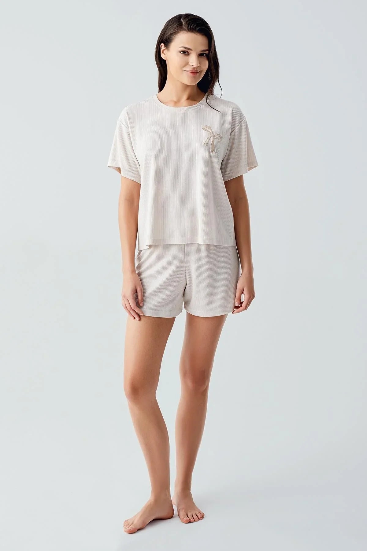 Short Sleeve Flexible Viscose Shorts Pajama Set 17211