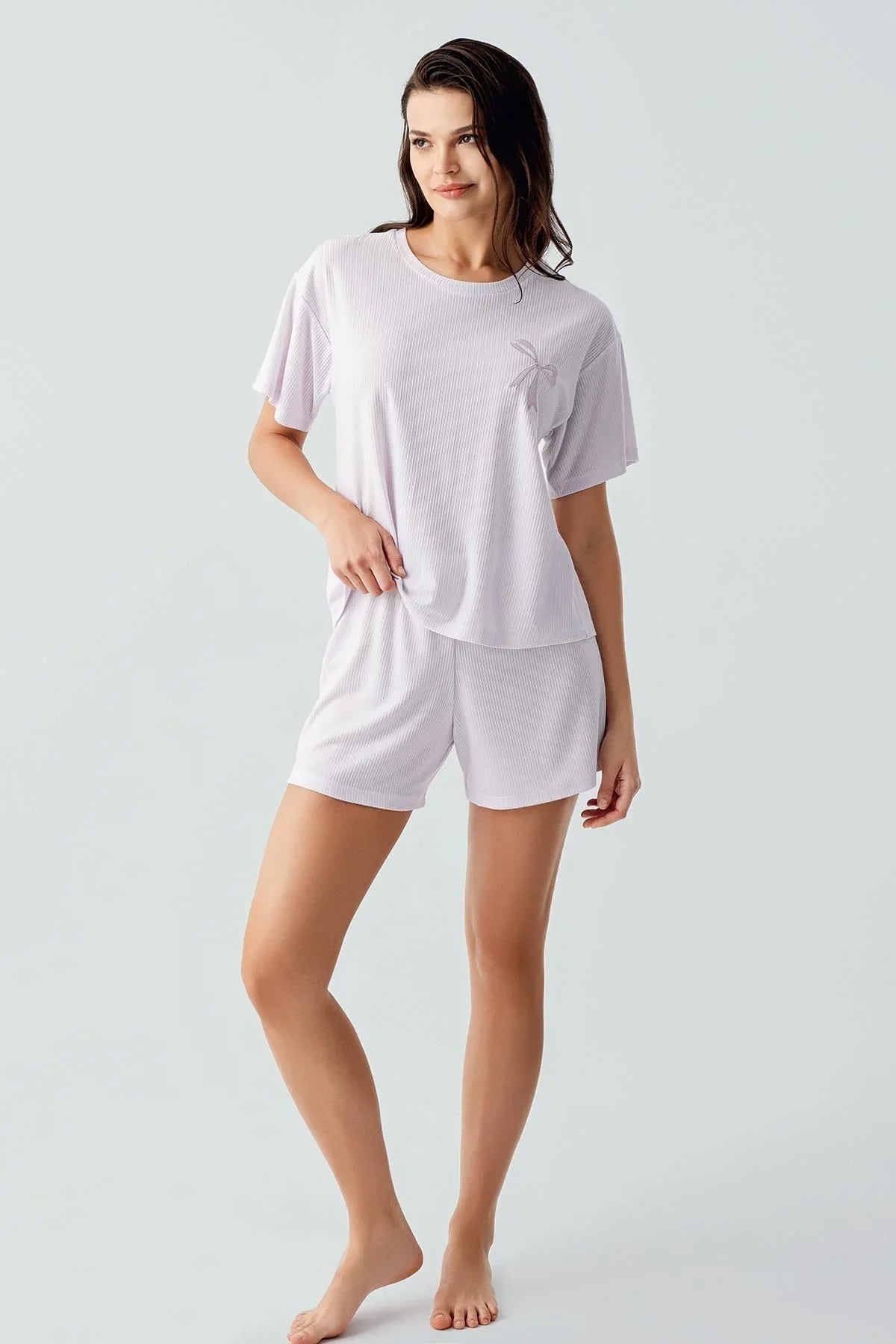 Short Sleeve Flexible Viscose Shorts Pajama Set 17211