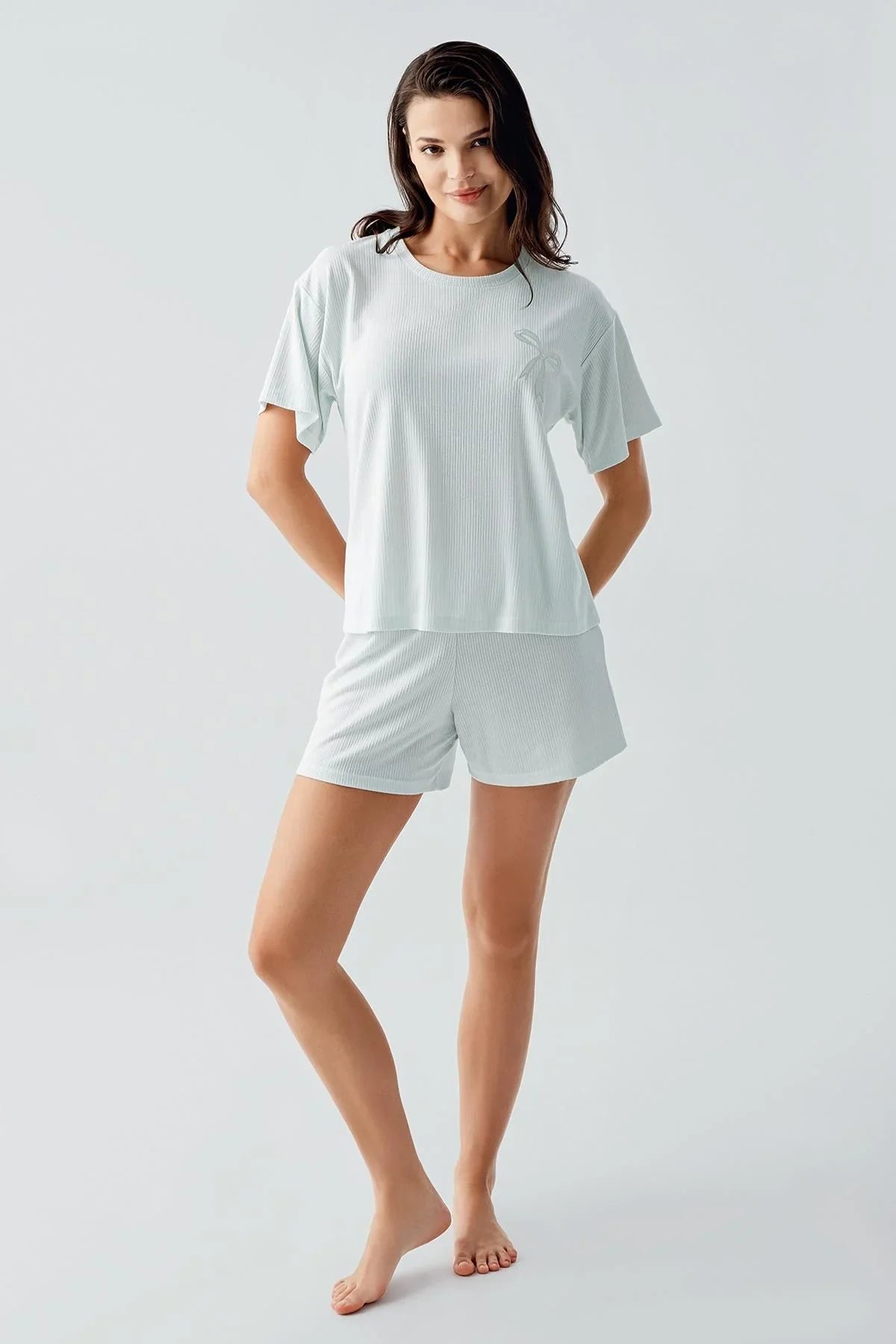 Short Sleeve Flexible Viscose Shorts Pajama Set 17211