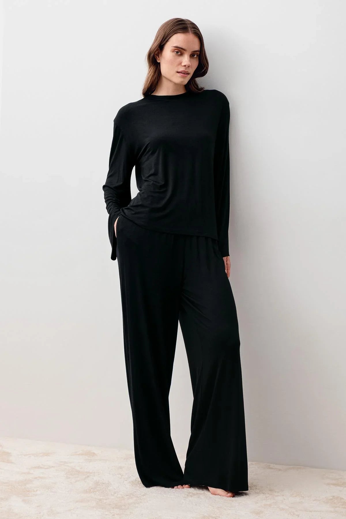 Uzun Kollu Oversize Basic Likralı Viskoz Alt Üst Takım 20210
