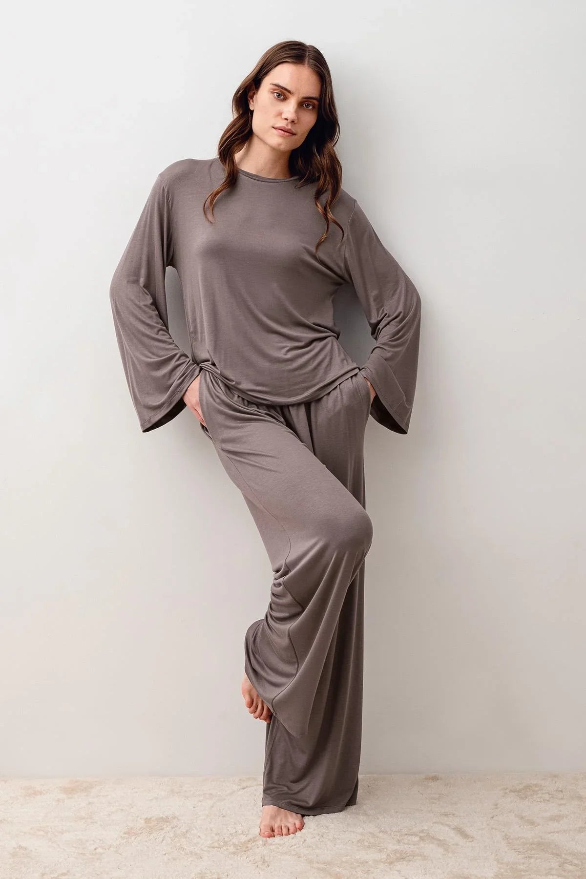 Uzun Kollu Oversize Basic Likralı Viskoz Alt Üst Takım 20210