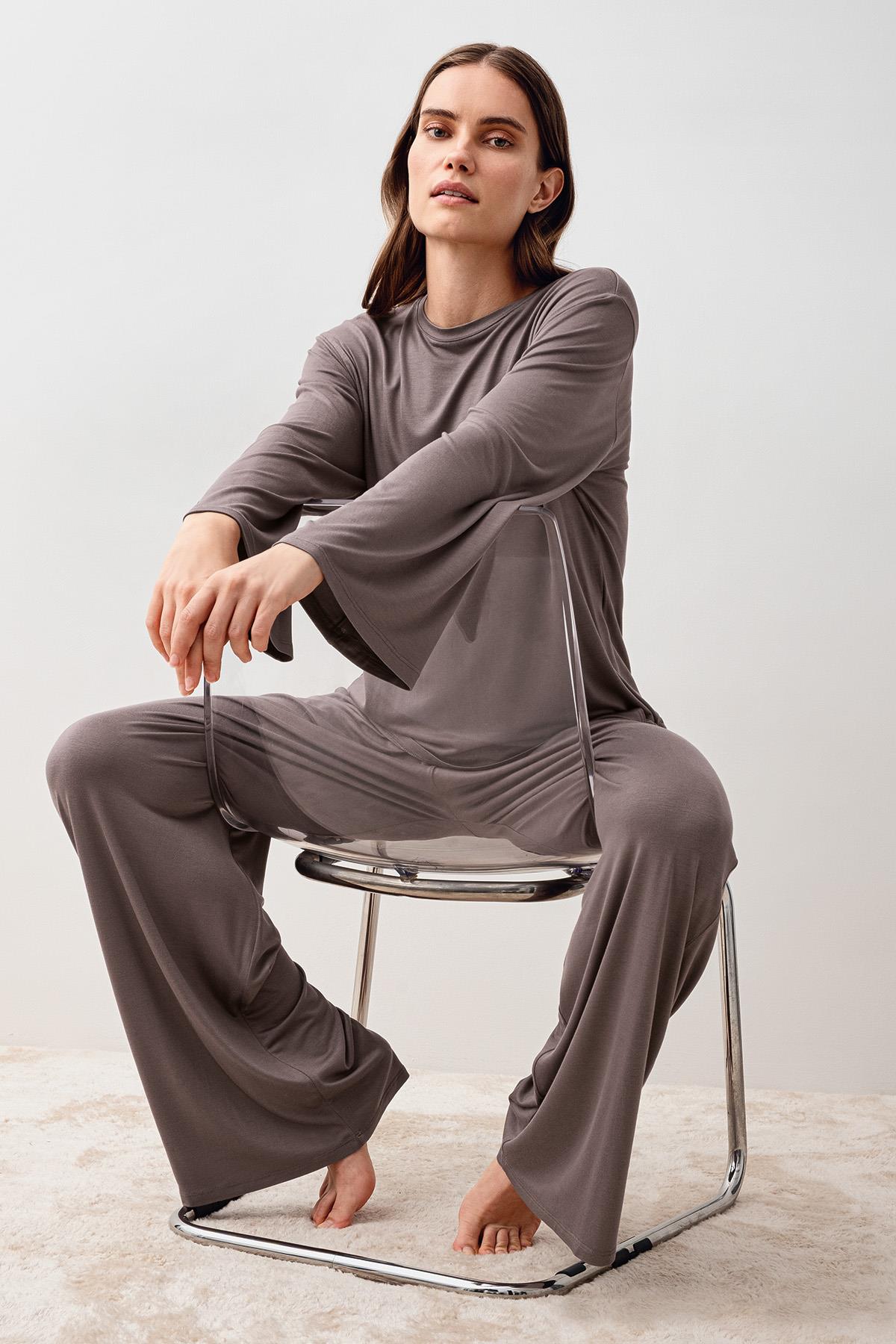Uzun Kollu Oversize Basic Likralı Viskoz Alt Üst Takım 20210