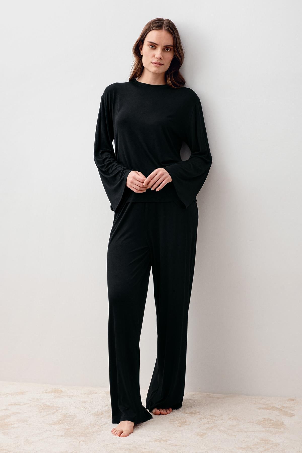 Uzun Kollu Oversize Basic Likralı Viskoz Alt Üst Takım 20210